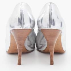 Giuseppe Zanotti Silver/Brown Leather Bow Crystal Embellished Peep Toe Pumps Size 37.5