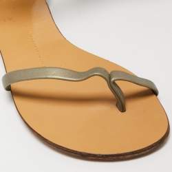 Giuseppe Zanotti Green Leather Embellished Ankle Wrap Flat Sandals Size 38.5