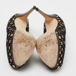 Pre Owned Giuseppe Zanotti Black Glitter And Lace Liza Peep Toe Platform Pumps Size 39.5