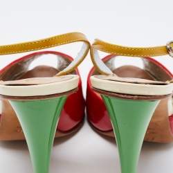 Pre Owned Giuseppe Zanotti Tri-Color Patent Leather Peep Toe Slingback Sandals Size 40