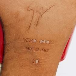 Pre Owned Giuseppe Zanotti Tri-Color Patent Leather Peep Toe Slingback Sandals Size 40