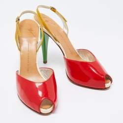 Pre Owned Giuseppe Zanotti Tri-Color Patent Leather Peep Toe Slingback Sandals Size 40