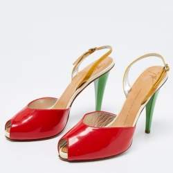 Pre Owned Giuseppe Zanotti Tri-Color Patent Leather Peep Toe Slingback Sandals Size 40