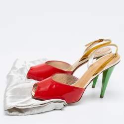 Pre Owned Giuseppe Zanotti Tri-Color Patent Leather Peep Toe Slingback Sandals Size 40