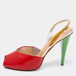 Pre Owned Giuseppe Zanotti Tri-Color Patent Leather Peep Toe Slingback Sandals Size 40