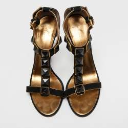 مملوكة مسبقًا Giuseppe Zanotti Black Suede Studded T-Bar Ankle Strap Sandals Size 39.5