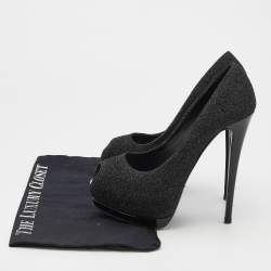 Pre Owned Giuseppe Zanotti Metallic Black Lurex Fabric Sharon Peep Toe Platform Pumps Size 37