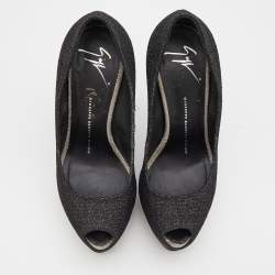Pre Owned Giuseppe Zanotti Metallic Black Lurex Fabric Sharon Peep Toe Platform Pumps Size 37