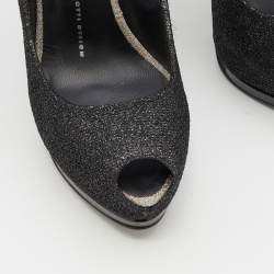 Pre Owned Giuseppe Zanotti Metallic Black Lurex Fabric Sharon Peep Toe Platform Pumps Size 37