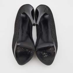 Pre Owned Giuseppe Zanotti Metallic Black Lurex Fabric Sharon Peep Toe Platform Pumps Size 37