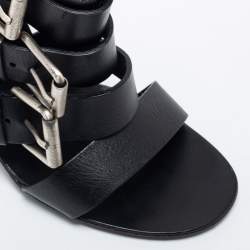 Pre Owned Giuseppe Zanotti Black Leather Buckle Strappy Sandals Size 37
