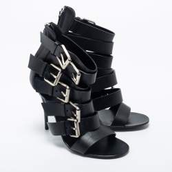 Pre Owned Giuseppe Zanotti Black Leather Buckle Strappy Sandals Size 37