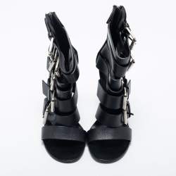 Pre Owned Giuseppe Zanotti Black Leather Buckle Strappy Sandals Size 37