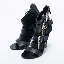 Pre Owned Giuseppe Zanotti Black Leather Buckle Strappy Sandals Size 37