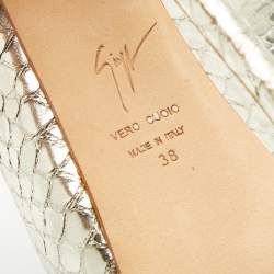 مملوكة مسبقًا Giuseppe Zanotti Gold Python Embossed Leather Peep Toe Platform Slingback Pumps Size 38