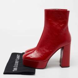 Pre Owned Giuseppe Zanotti Red Leather Morgana Square Toe Ankle Boots Size 39