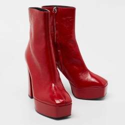Pre Owned Giuseppe Zanotti Red Leather Morgana Square Toe Ankle Boots Size 39