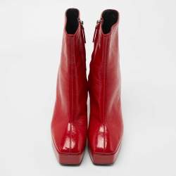 Pre Owned Giuseppe Zanotti Red Leather Morgana Square Toe Ankle Boots Size 39