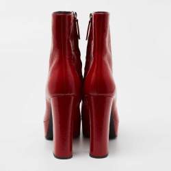 Pre Owned Giuseppe Zanotti Red Leather Morgana Square Toe Ankle Boots Size 39