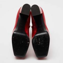 Pre Owned Giuseppe Zanotti Red Leather Morgana Square Toe Ankle Boots Size 39