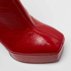 Pre Owned Giuseppe Zanotti Red Leather Morgana Square Toe Ankle Boots Size 39