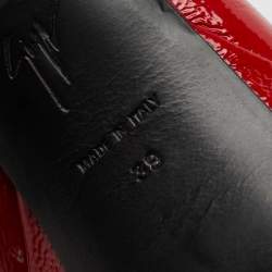 Pre Owned Giuseppe Zanotti Red Leather Morgana Square Toe Ankle Boots Size 39