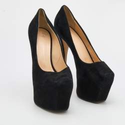 Giuseppe Zanotti Black Suede Square Toe Platform Pumps Size 40