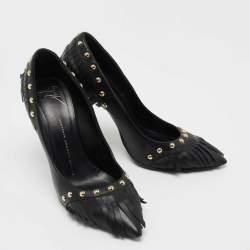Giuseppe Zanotti Black Leather Studded Fringe Pumps Size 38.5