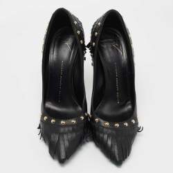 Giuseppe Zanotti Black Leather Studded Fringe Pumps Size 38.5