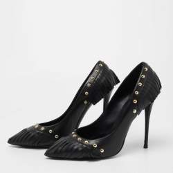 Giuseppe Zanotti Black Leather Studded Fringe Pumps Size 38.5