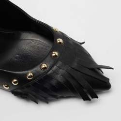 Giuseppe Zanotti Black Leather Studded Fringe Pumps Size 38.5