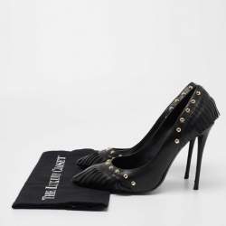 Giuseppe Zanotti Black Leather Studded Fringe Pumps Size 38.5