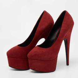 Pre Owned Giuseppe Zanotti Red Suede Platform Pumps Size 35