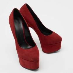 Pre Owned Giuseppe Zanotti Red Suede Platform Pumps Size 35