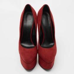 Pre Owned Giuseppe Zanotti Red Suede Platform Pumps Size 35