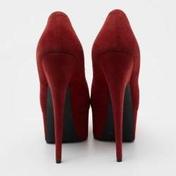 Pre Owned Giuseppe Zanotti Red Suede Platform Pumps Size 35
