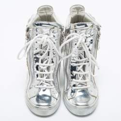 Giuseppe Zanotti Silver Patent Leather Wedge Sneakers Size 35