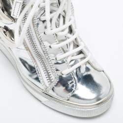 Giuseppe Zanotti Silver Patent Leather Wedge Sneakers Size 35