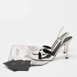 مملوكة مسبقًا Giuseppe Zanotti Silver Patent Leather Lilibeth Slingback Sandals Size 38