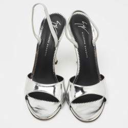 مملوكة مسبقًا Giuseppe Zanotti Silver Patent Leather Lilibeth Slingback Sandals Size 38