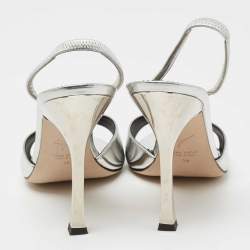مملوكة مسبقًا Giuseppe Zanotti Silver Patent Leather Lilibeth Slingback Sandals Size 38