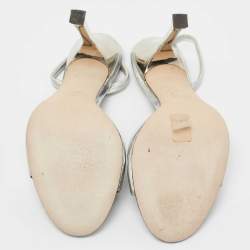 مملوكة مسبقًا Giuseppe Zanotti Silver Patent Leather Lilibeth Slingback Sandals Size 38