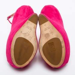 Pre Owned Giuseppe Zanotti Pink Suede Peep Toe Heel Less Platform Ankle Strap Pumps Size 39