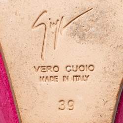 Pre Owned Giuseppe Zanotti Pink Suede Peep Toe Heel Less Platform Ankle Strap Pumps Size 39