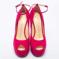 Pre Owned Giuseppe Zanotti Pink Suede Peep Toe Heel Less Platform Ankle Strap Pumps Size 39