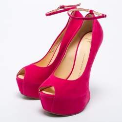 Pre Owned Giuseppe Zanotti Pink Suede Peep Toe Heel Less Platform Ankle Strap Pumps Size 39
