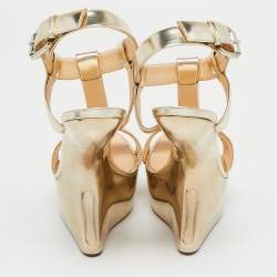 Pre Owned Giuseppe Zanotti Metallic Gold Leather Heelless Platform Sandals Size 39