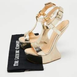 Pre Owned Giuseppe Zanotti Metallic Gold Leather Heelless Platform Sandals Size 39
