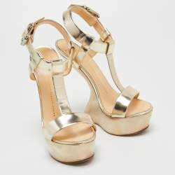 Pre Owned Giuseppe Zanotti Metallic Gold Leather Heelless Platform Sandals Size 39