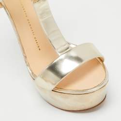 Pre Owned Giuseppe Zanotti Metallic Gold Leather Heelless Platform Sandals Size 39